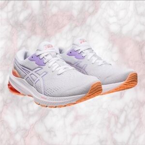 ASICS Women's White Running Shoes with Lavender and Orange Accents